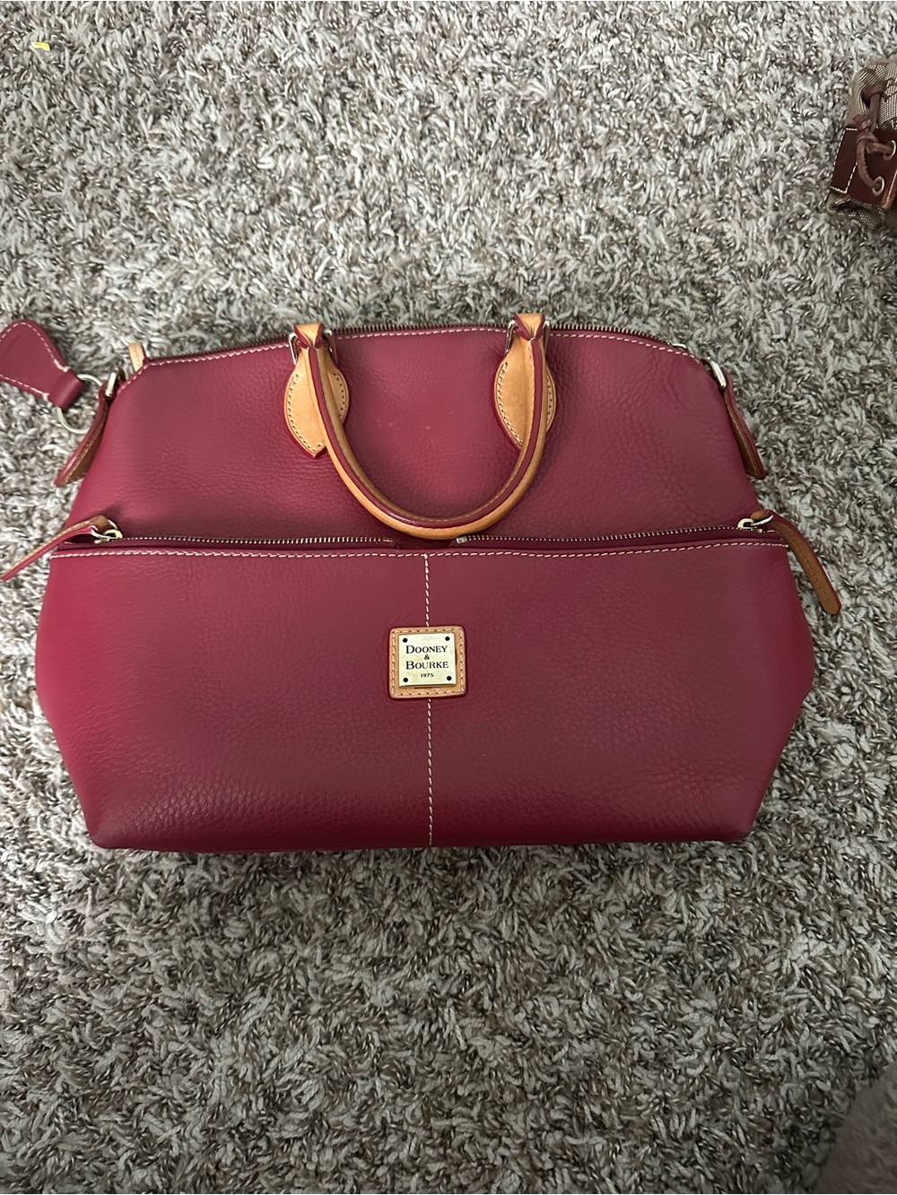 Dooney & Bourke Red Leather handbag with Tan Trim and Handles